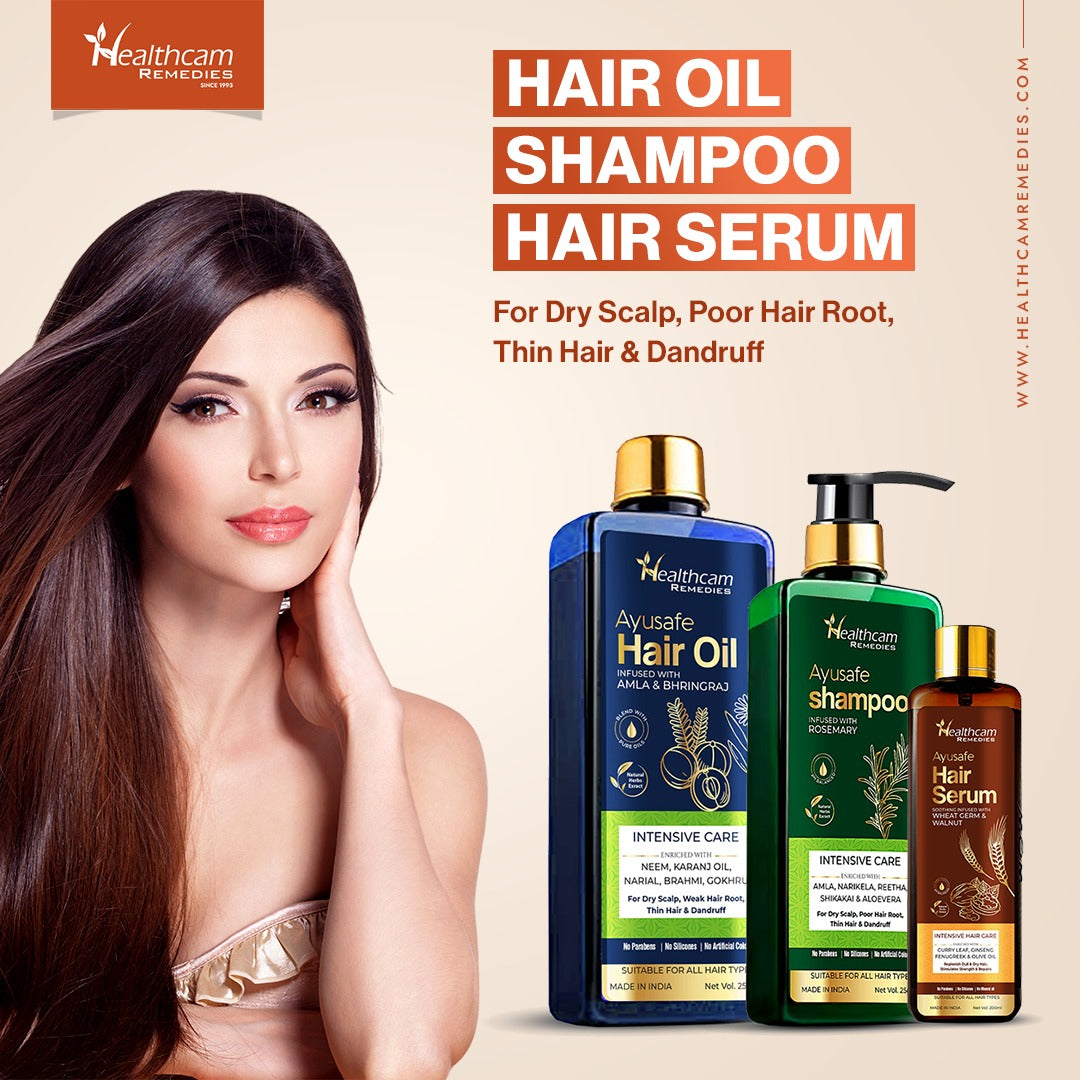 Ayusafe Hair Essentials Kit: Shampoo, Oil, and Serum Trio for Ultimate Hair Wellness